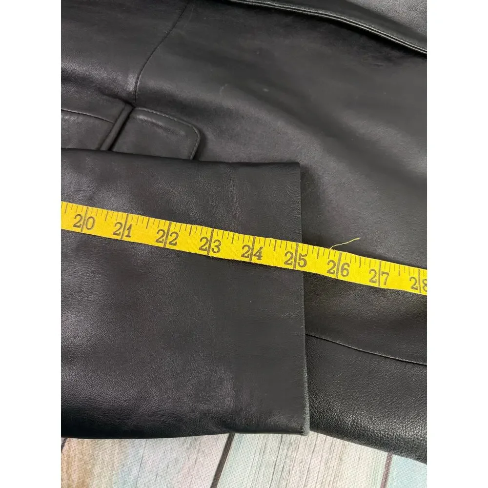 Stafford Executive Black Leather Blazer Size Large Two Button Biker Wedding